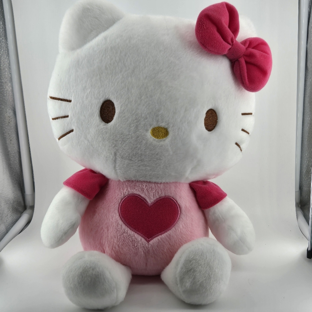 Sanrio Hello Kitty 16" Plush with Pink Bow and Matching Heart NWOT